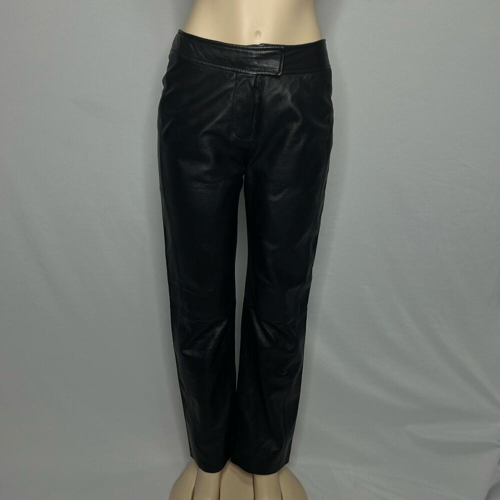 Rampage Genuine Leather Pants W11 Black Straight Leg Low Rise Y2K Moto Biker